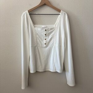 SHYANNE Womens Top Cottagecore Boho Western Ribbed Lace Trim White XXL